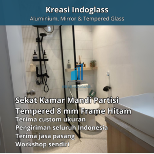 partisi kaca Shower | Sekat Kamar Mandi Partisi Tempered 8 mm Frame Hitam