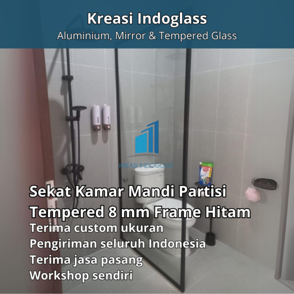 partisi kaca Shower | Sekat Kamar Mandi Partisi Tempered 8 mm Frame Hitam
