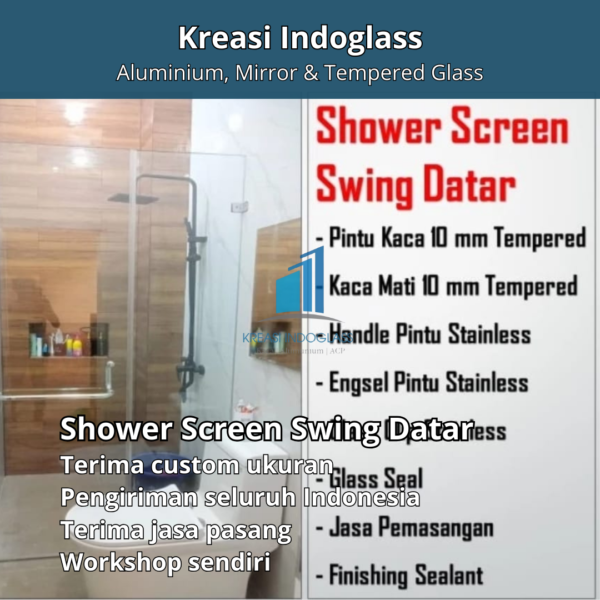 Shower Box / Kamar Mandi Kaca Tempered 10 mm Paket Sliding Single (model datar)