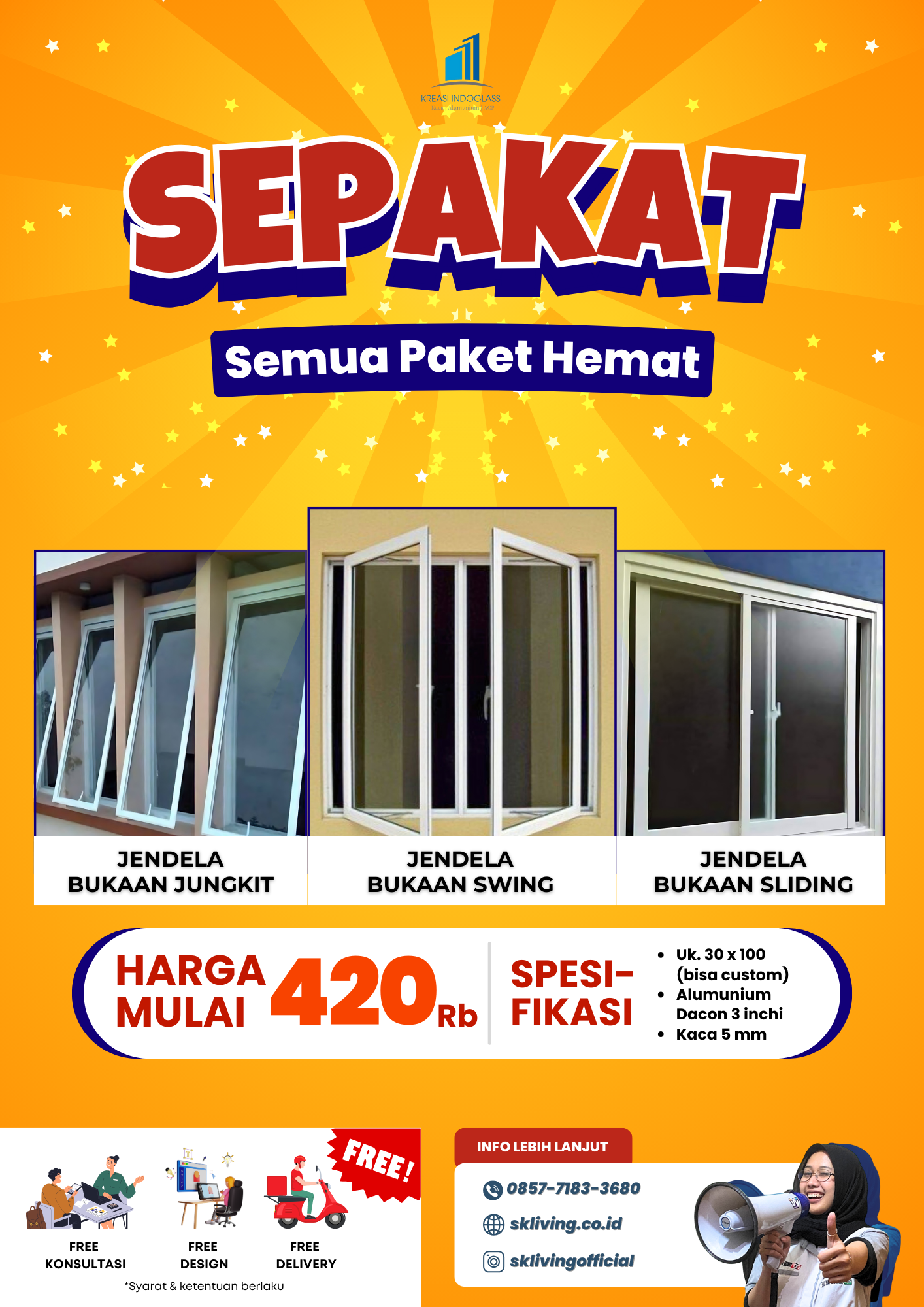 promo jendela aluminium sliding swing jungkit